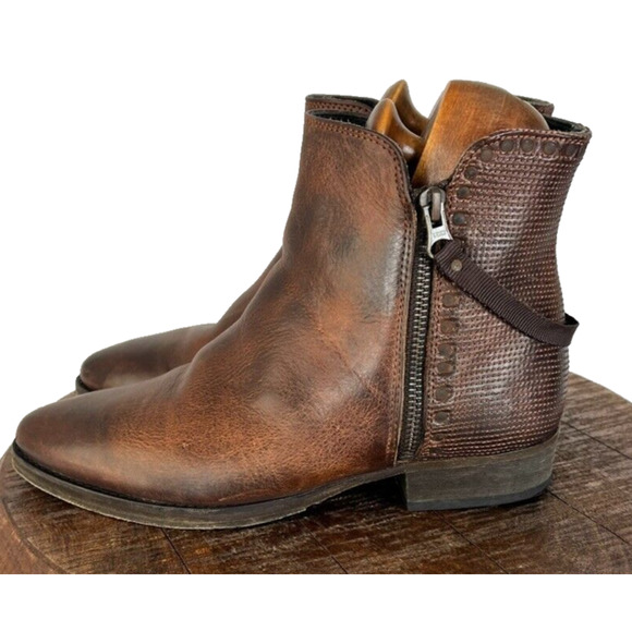 Ksubi Boots Womens Size 6 Heiffer 7 Stud Double Zip Up Brown Leather Western - Picture 3 of 14